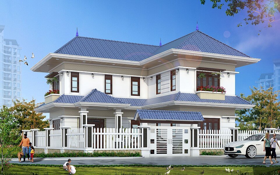 Mẫu biệt thự nhà vườn 2 tầng mái thái