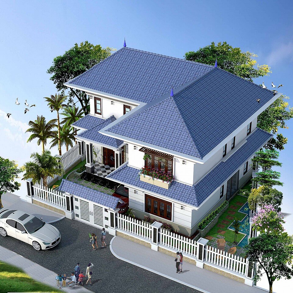 Mẫu biệt thự nhà vườn 2 tầng mái thái