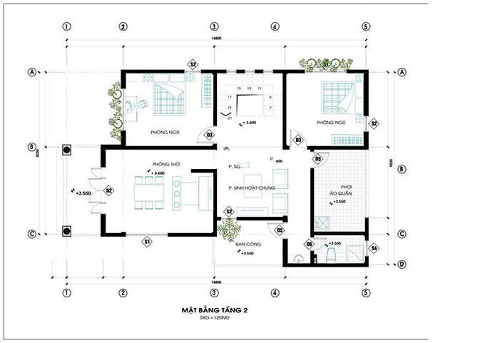 Mẫu biệt thự nhà vườn 2 tầng mái thái