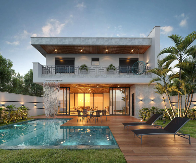 Mẫu biệt thự mini 2 tầng có hồ bơi sang trọng