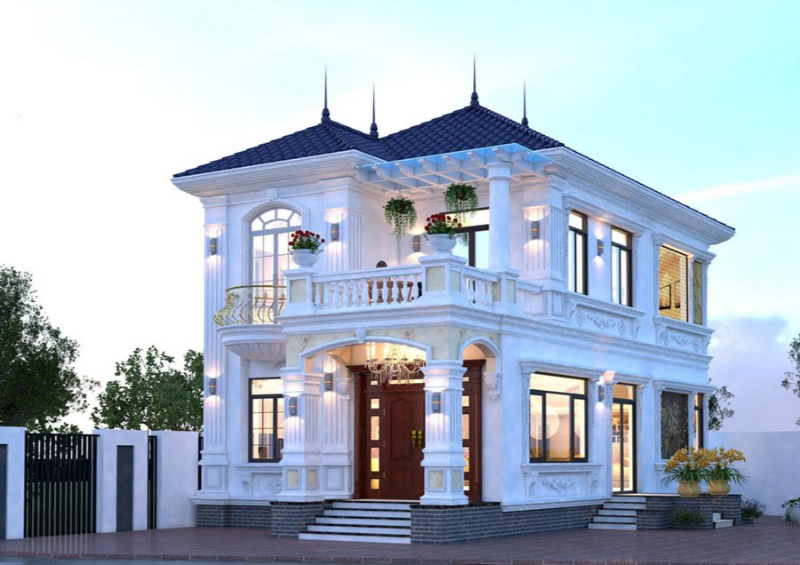 Mẫu thiết kế biệt thự mini kiểu Pháp đẹp 3 phòng ngủ