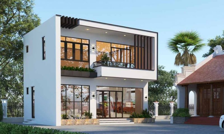 Mẫu nhà 2 tầng mặt tiền 9m hiện đại, sang trọng