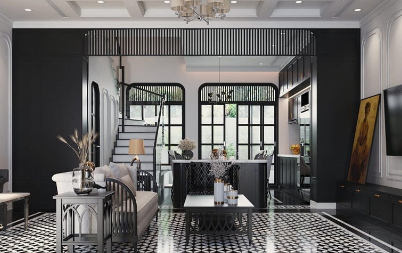 Thiết kế nhà phố 2 tầng phong cách Indochine